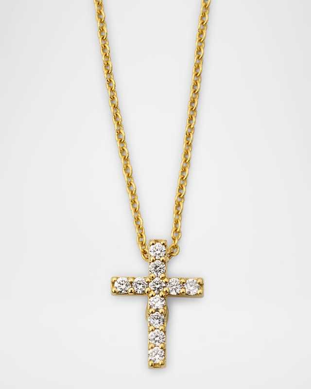 18K Yellow Gold Diamond Small Cross Necklace
